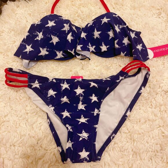 NWT Xhilaration American Flag USA Patriotic Bikini 2 Piece Set M - Picture 8 of 8